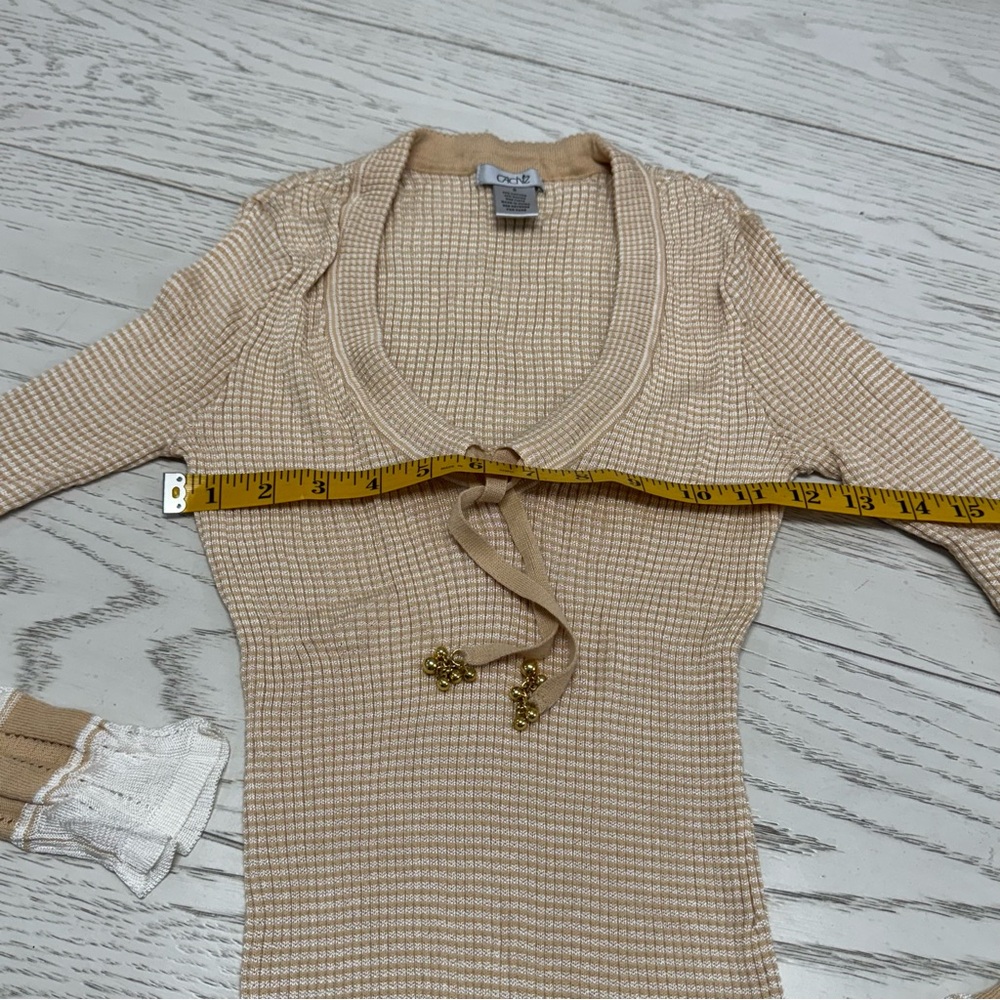 Cache Beige Ribbed Knit Top with Ribbon Detail - Picture 4 of 9